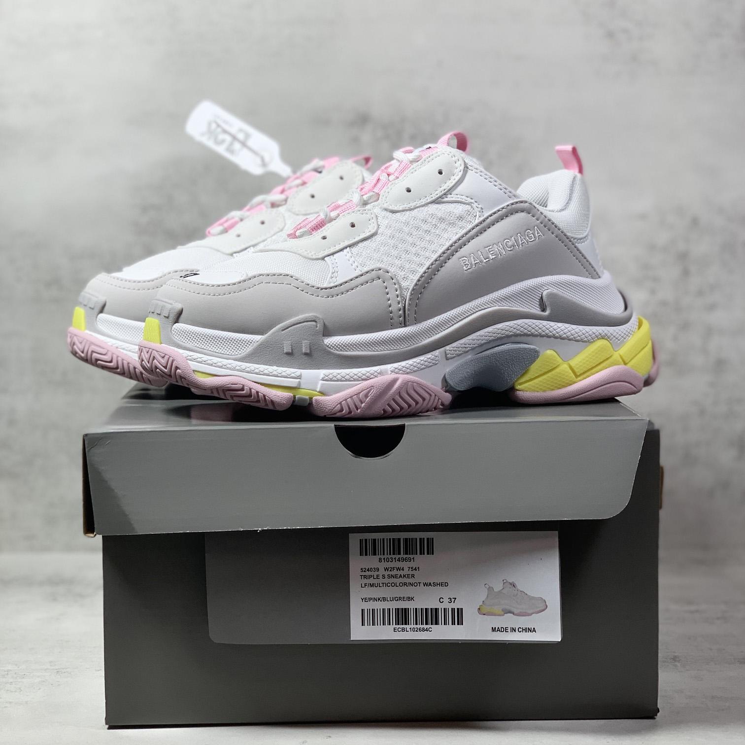 Balenciaga Triple S Sneaker In Grey, White, Light Yellow, Light Pink And Light Nlue Double Foam And Mesh - DopestKickz