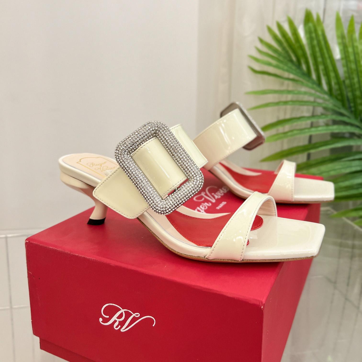 Roger Vivier Viv' Choc Side Strass Buckle Mules In Leather - DopestKickz