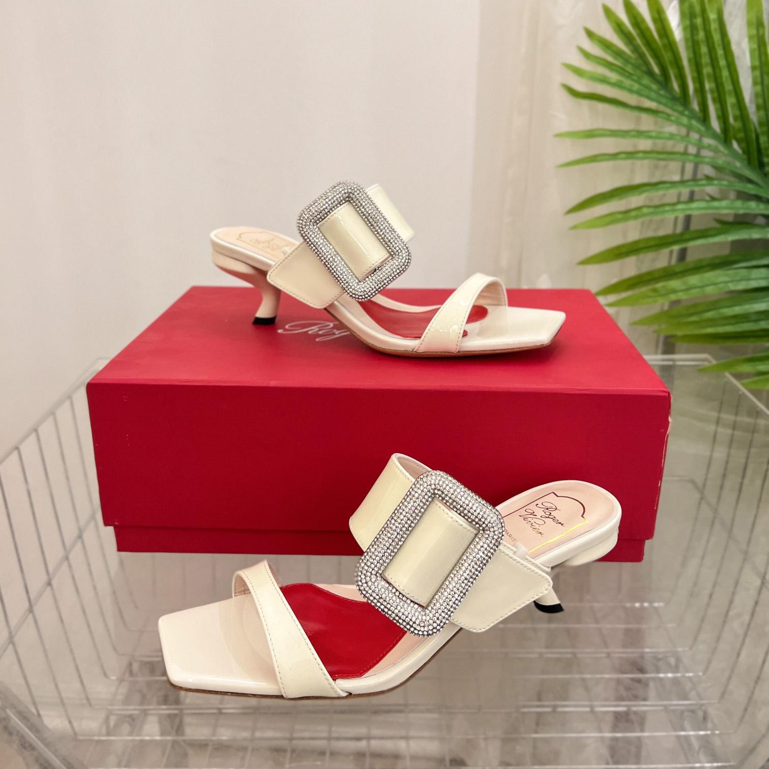 Roger Vivier Viv' Choc Side Strass Buckle Mules In Leather - DopestKickz