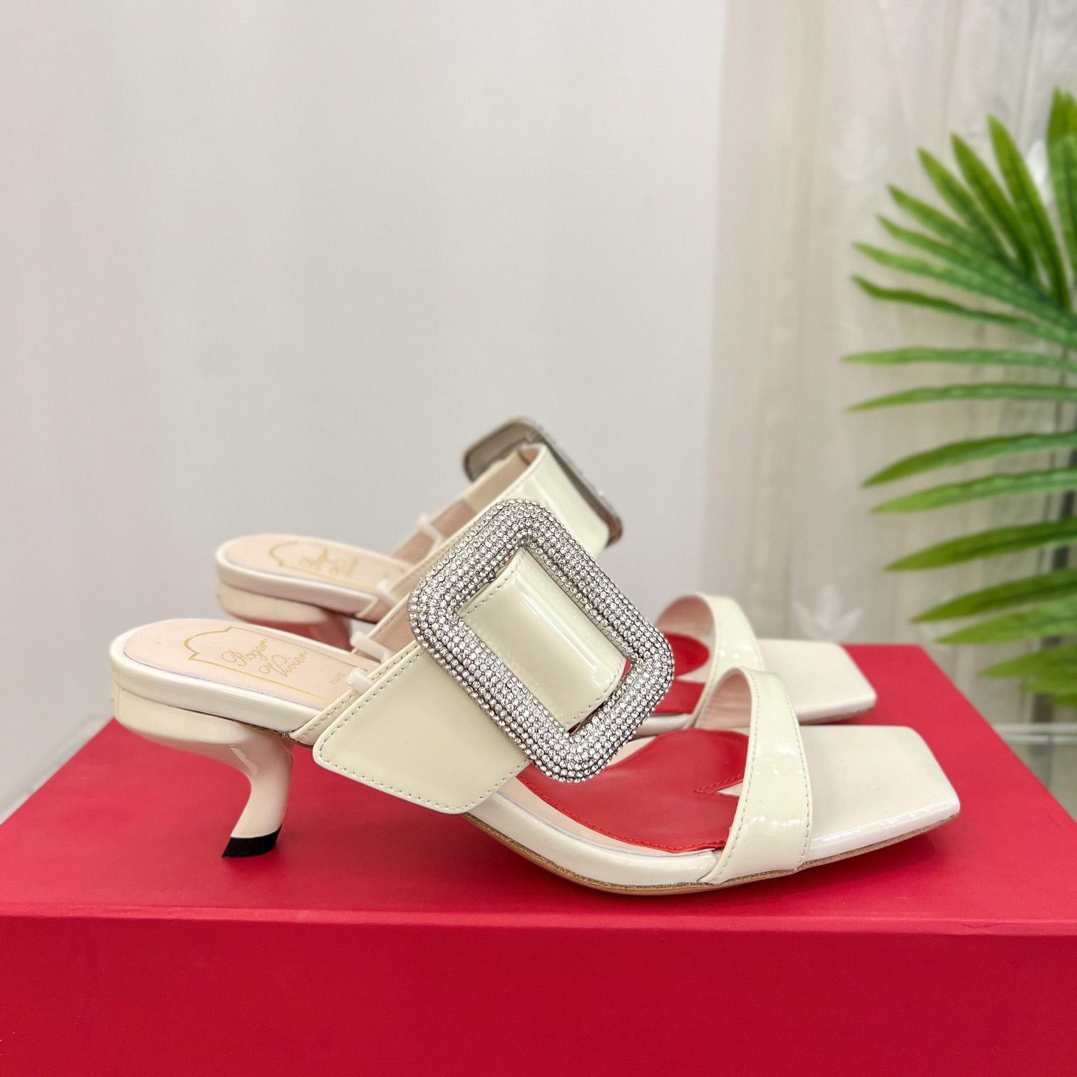 Roger Vivier Viv' Choc Side Strass Buckle Mules In Leather - DopestKickz