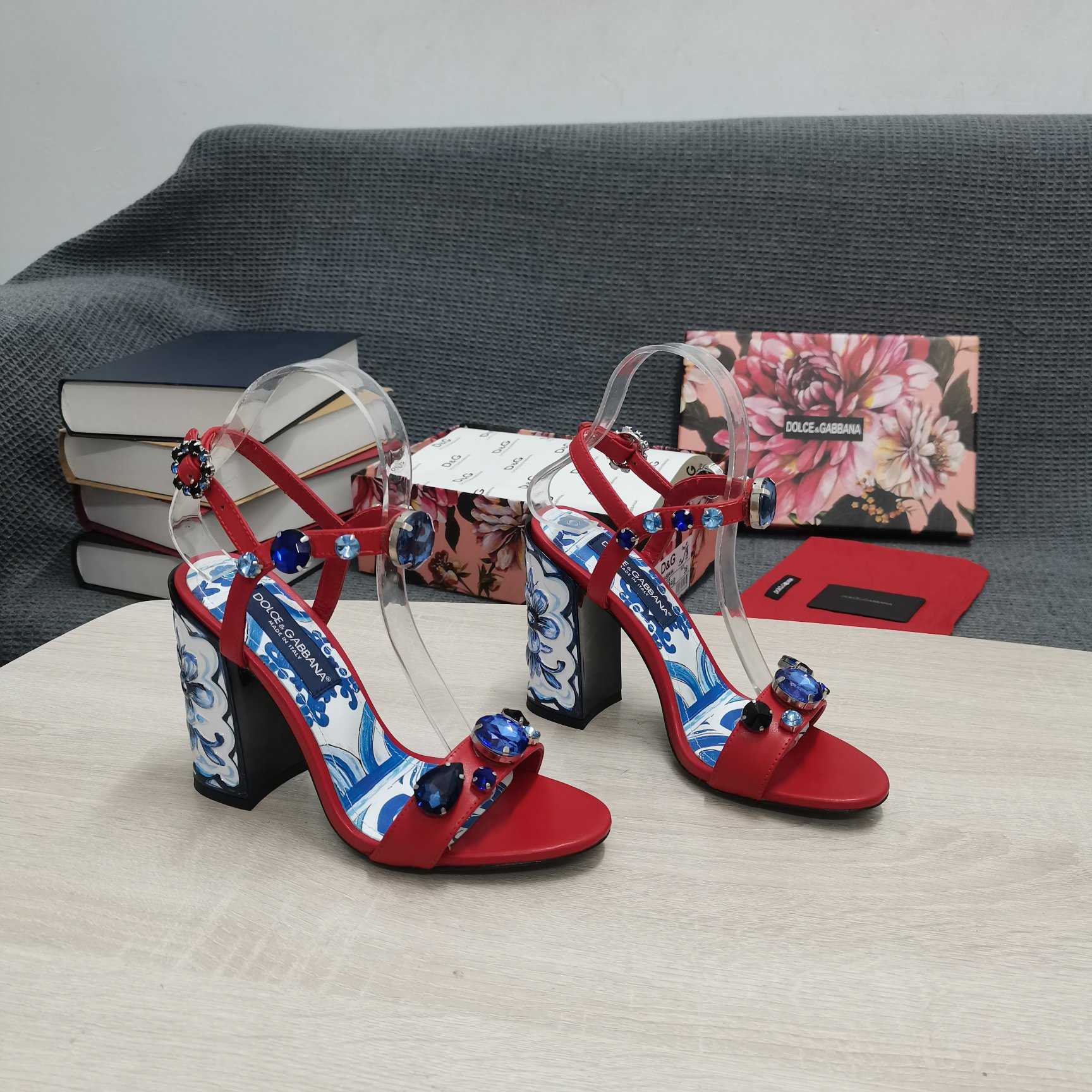 Dolce & Gabbana Patent Leather Sandals With Embroidery And Painted Heel - DopestKickz