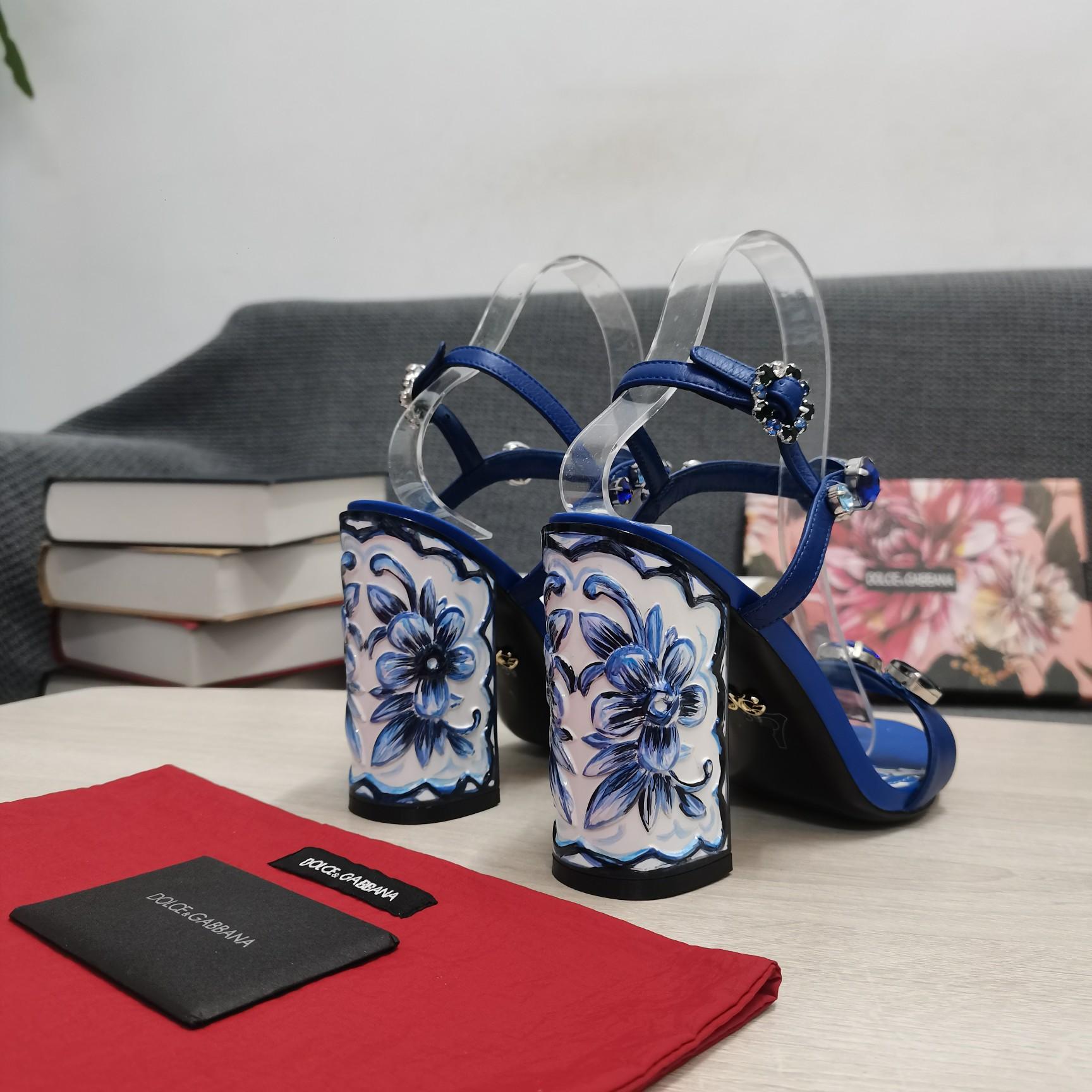 Dolce & Gabbana Patent Leather Sandals With Embroidery And Painted Heel - DopestKickz