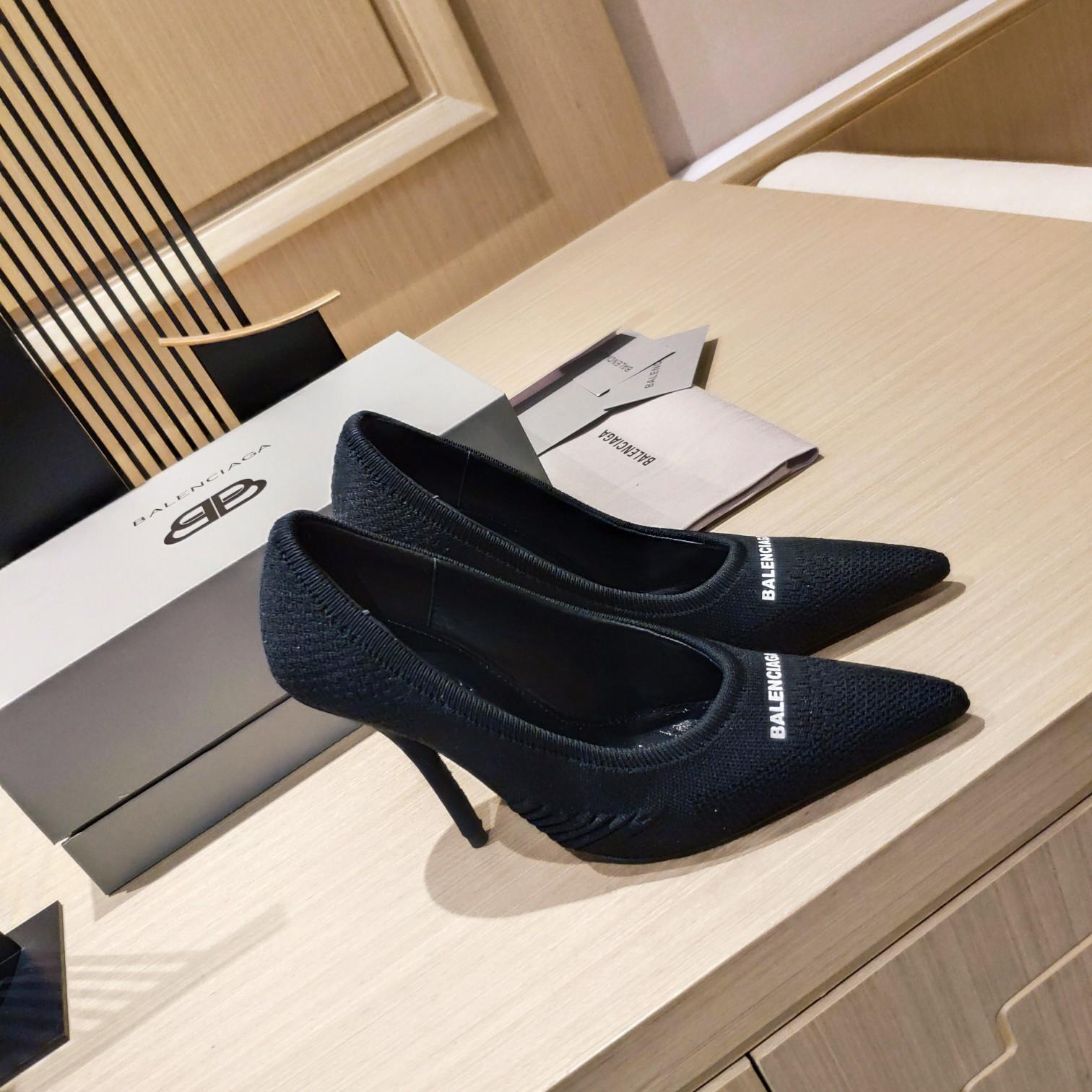 Balenciaga Knife 2.0 80mm Pump In Black And White Textured Recycled Knit - DopestKickz