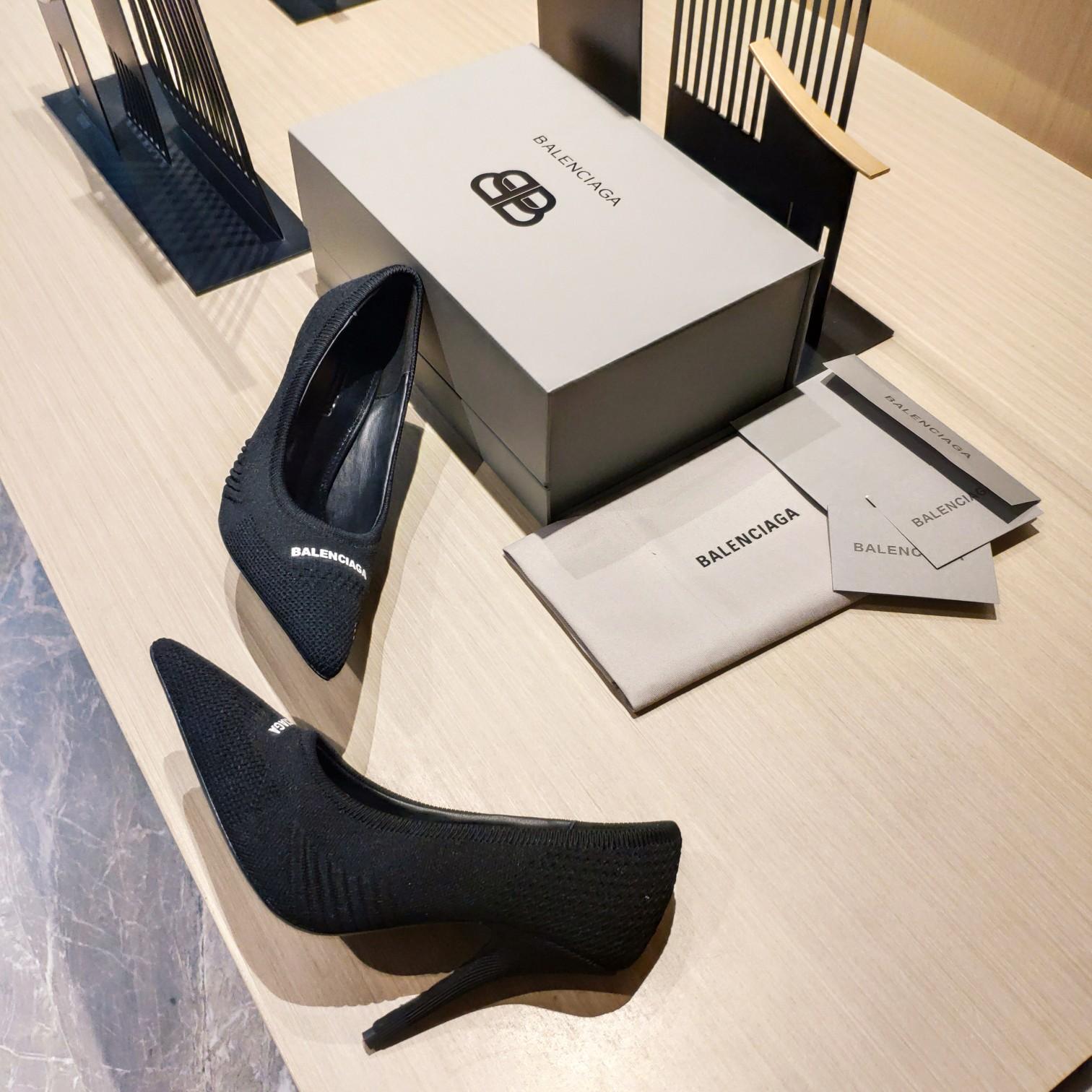 Balenciaga Knife 2.0 80mm Pump In Black And White Textured Recycled Knit - DopestKickz