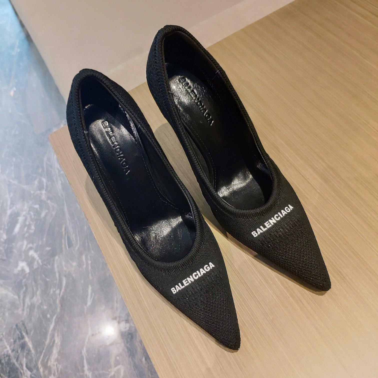 Balenciaga Knife 2.0 80mm Pump In Black And White Textured Recycled Knit - DopestKickz