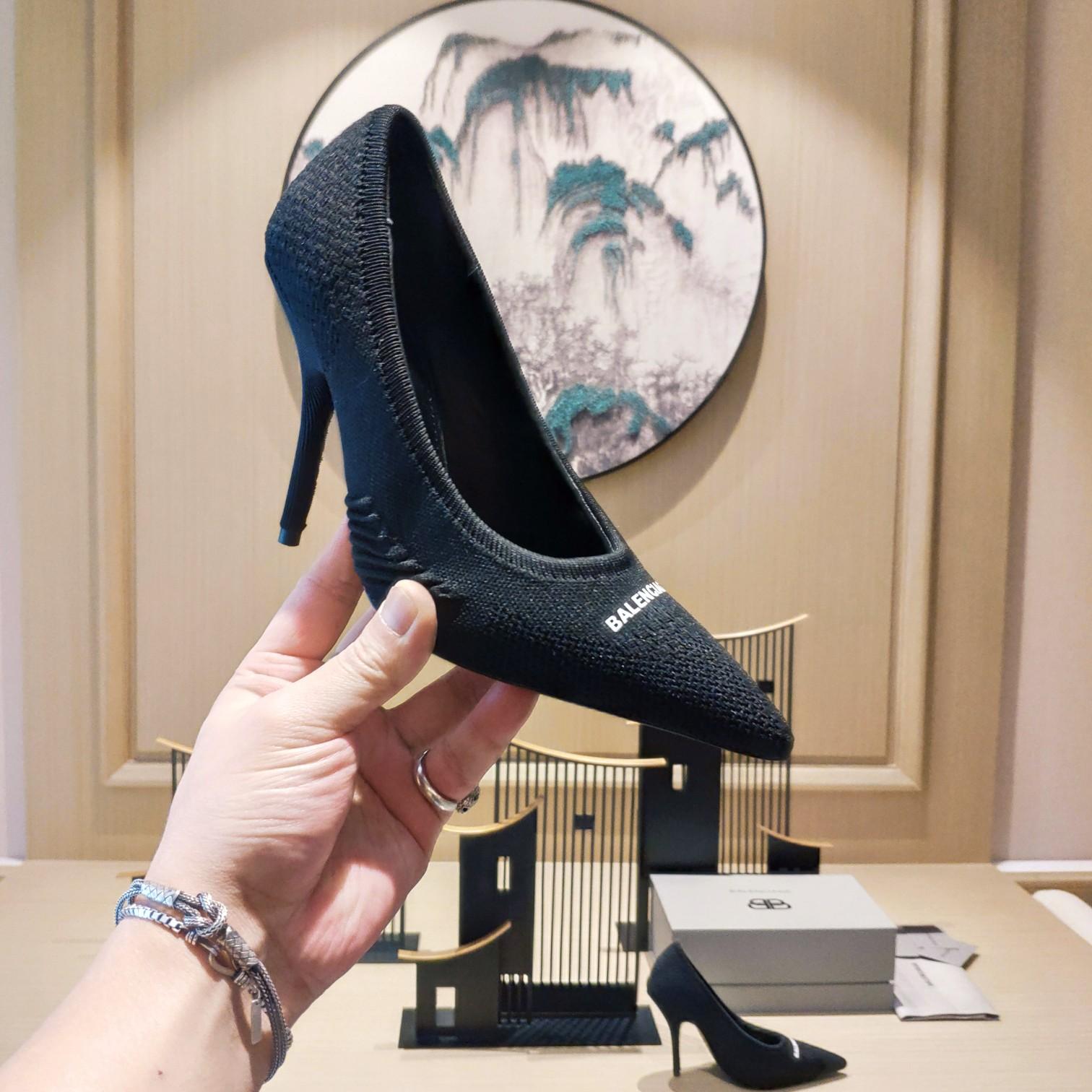 Balenciaga Knife 2.0 80mm Pump In Black And White Textured Recycled Knit - DopestKickz