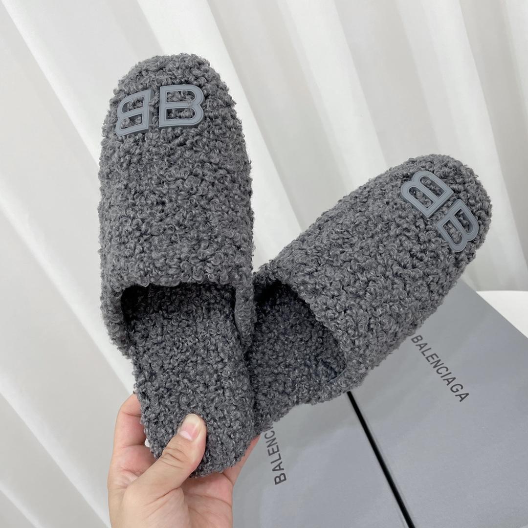 Balenciaga Cosy BB Mule In Grey Fake Shearling - DopestKickz
