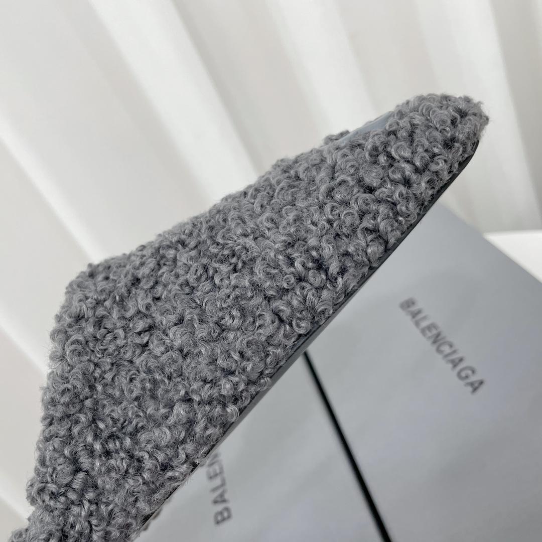 Balenciaga Cosy BB Mule In Grey Fake Shearling - DopestKickz