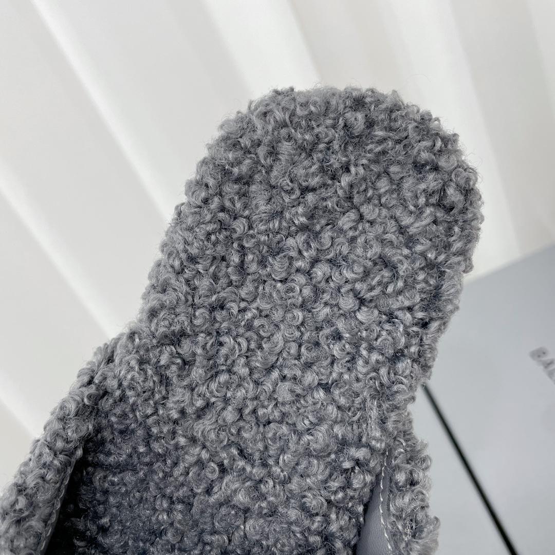 Balenciaga Cosy BB Mule In Grey Fake Shearling - DopestKickz