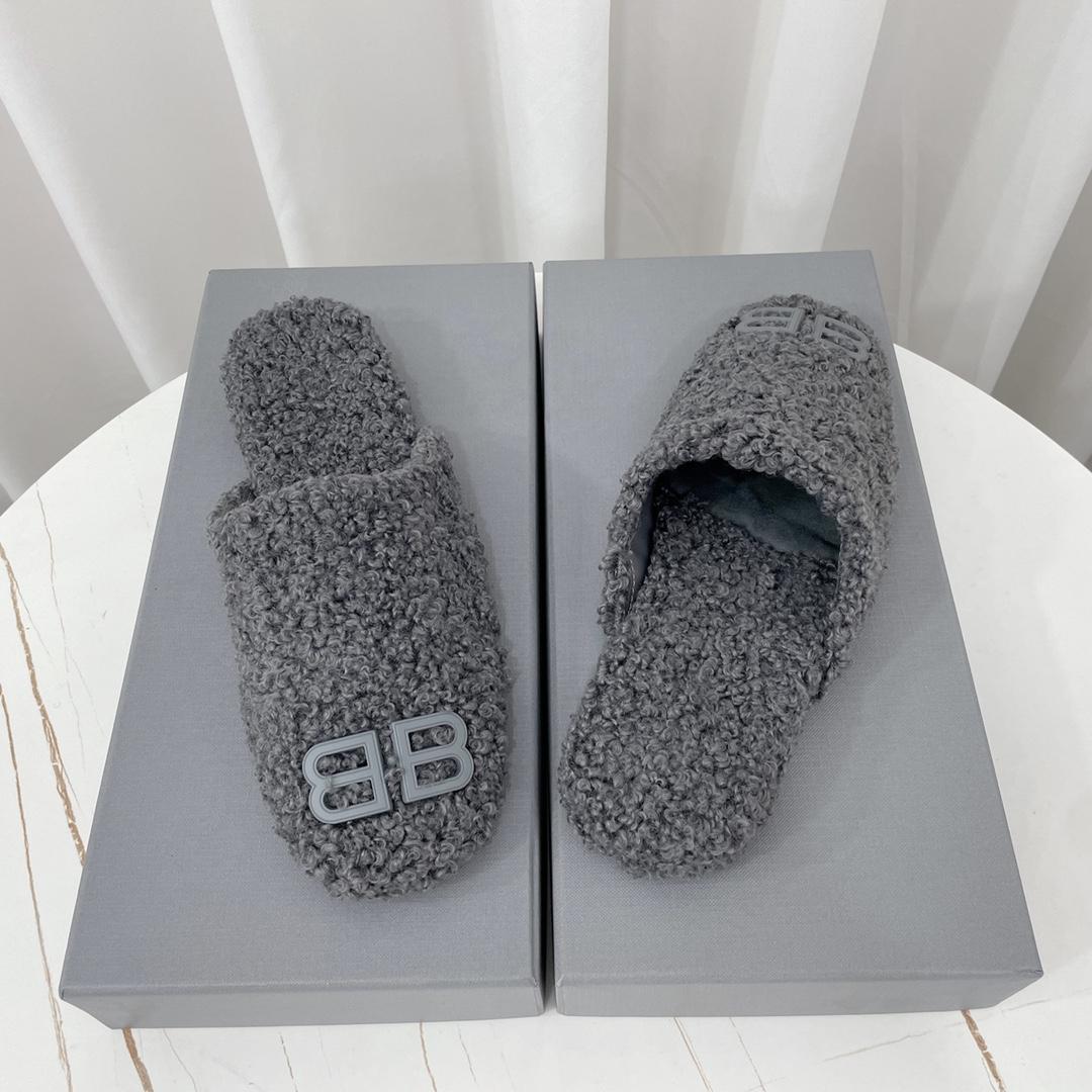 Balenciaga Cosy BB Mule In Grey Fake Shearling - DopestKickz