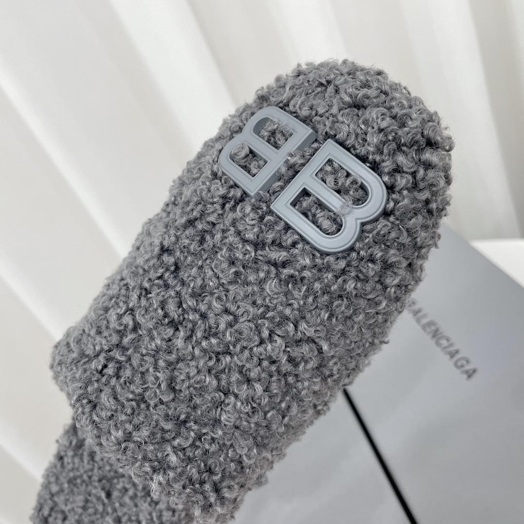 Balenciaga Cosy BB Mule In Grey Fake Shearling - DopestKickz