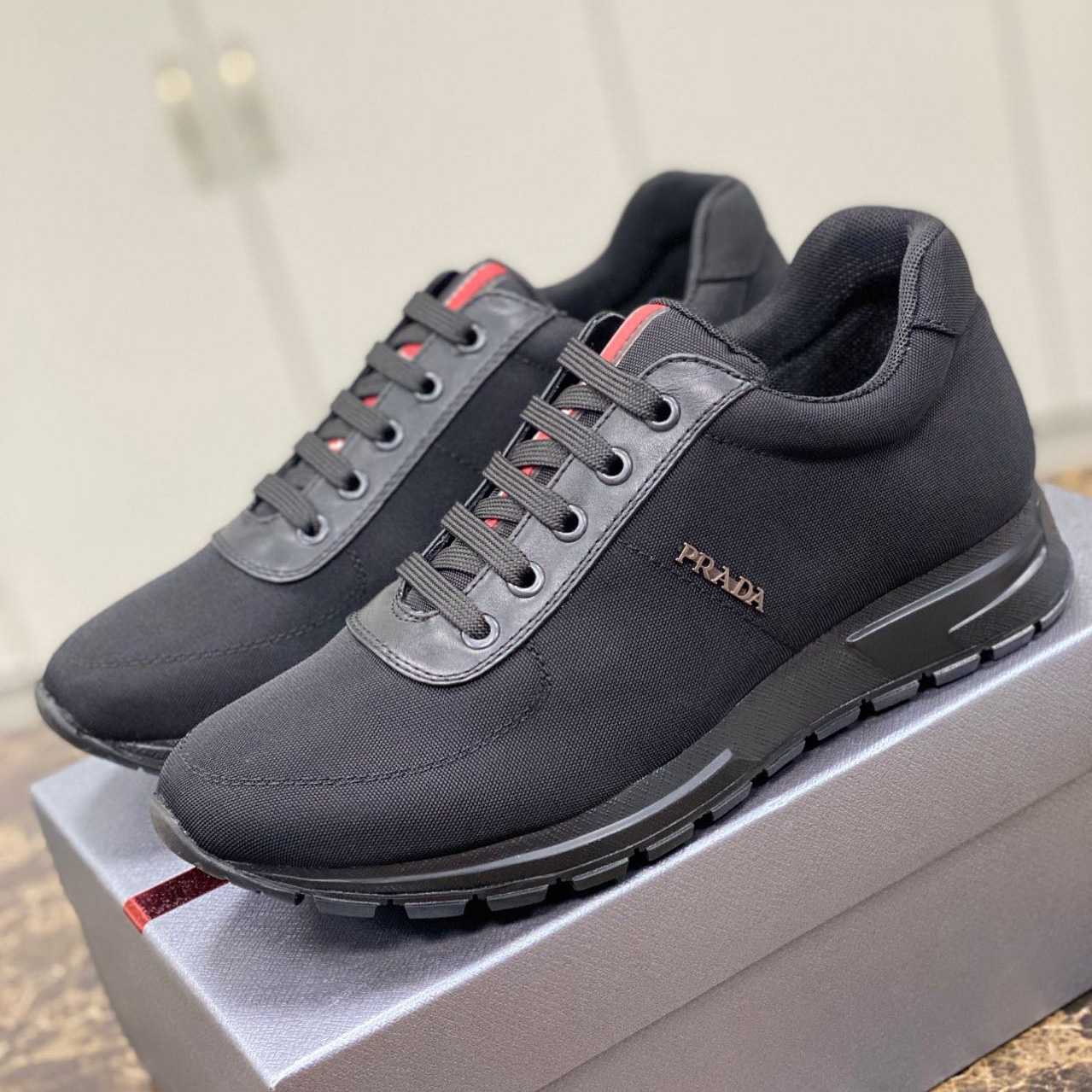 Prada Nylon And Leather Sneakers - DopestKickz