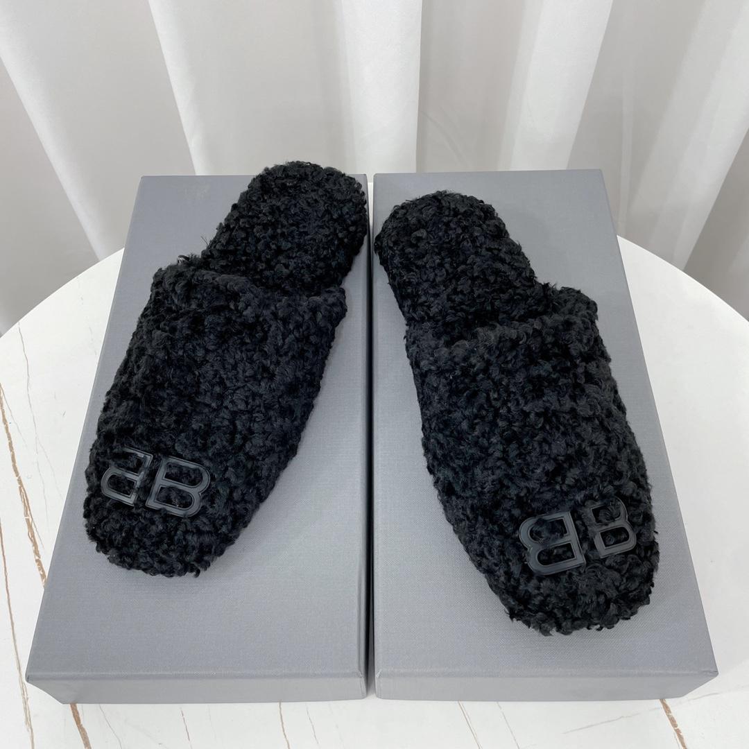 Balenciaga Cosy BB Mule In Black Fake Shearling - DopestKickz
