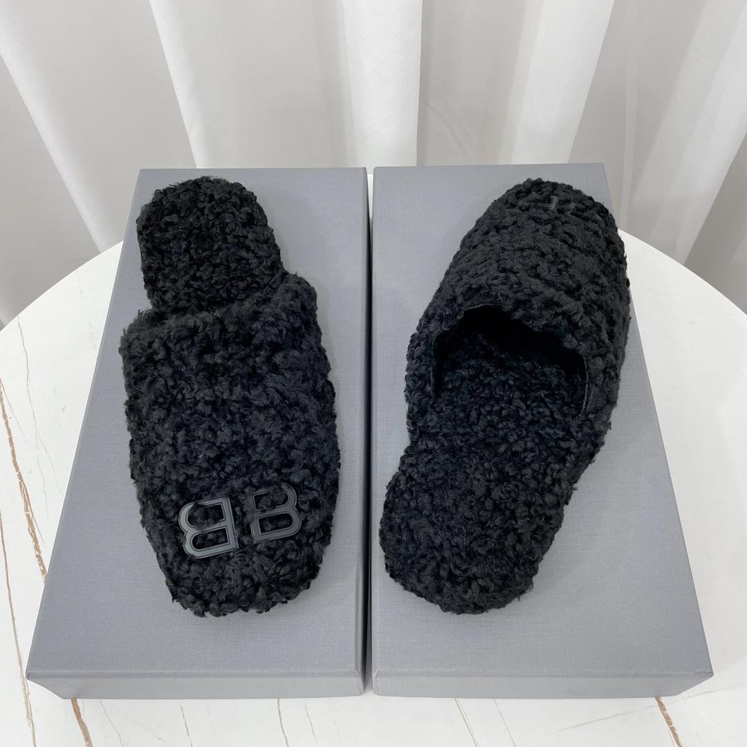 Balenciaga Cosy BB Mule In Black Fake Shearling - DopestKickz