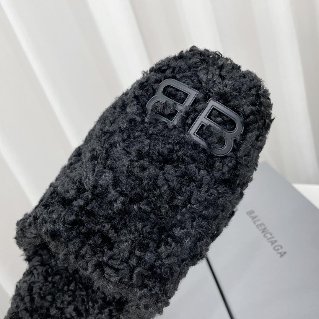 Balenciaga Cosy BB Mule In Black Fake Shearling - DopestKickz