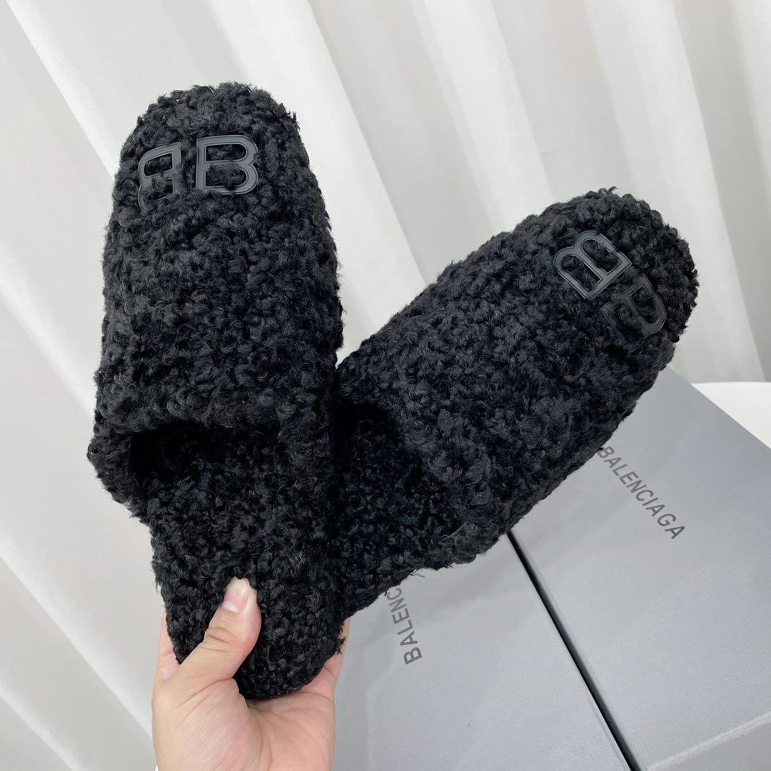 Balenciaga Cosy BB Mule In Black Fake Shearling - DopestKickz