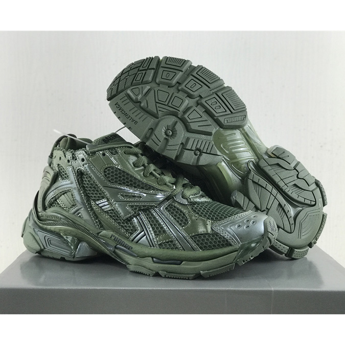 Balenciaga Runner Sneaker In Dark Green Mesh And Nylon - DopestKickz