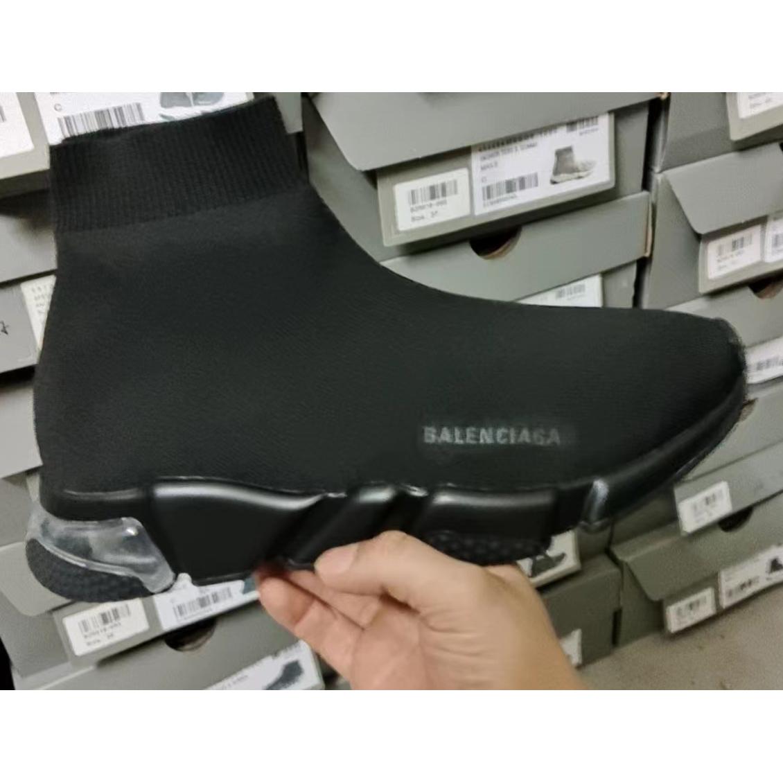 Balenciaga Speed Clear Sole Sneaker In Black Recycled Knit - DopestKickz