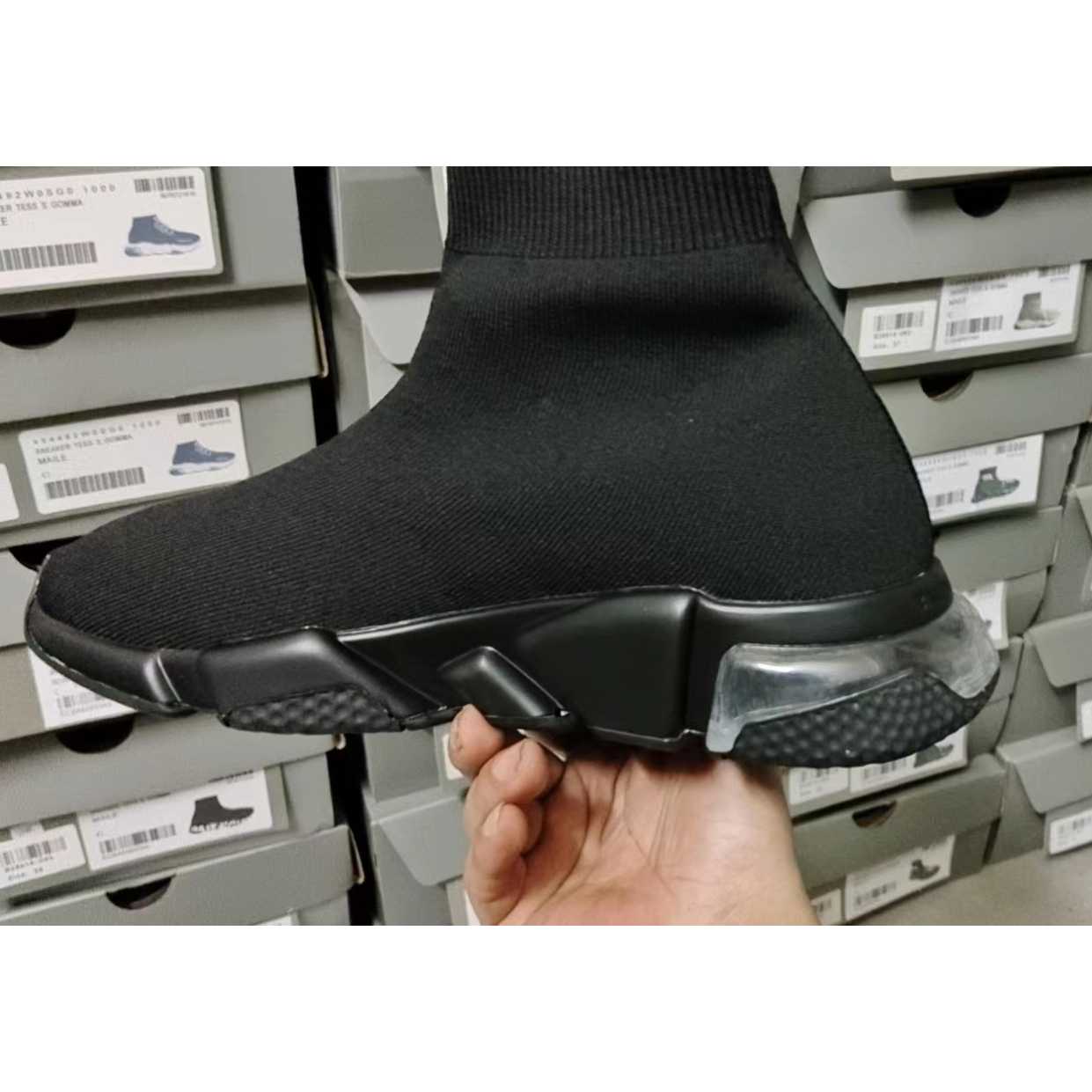 Balenciaga Speed Clear Sole Sneaker In Black Recycled Knit - DopestKickz