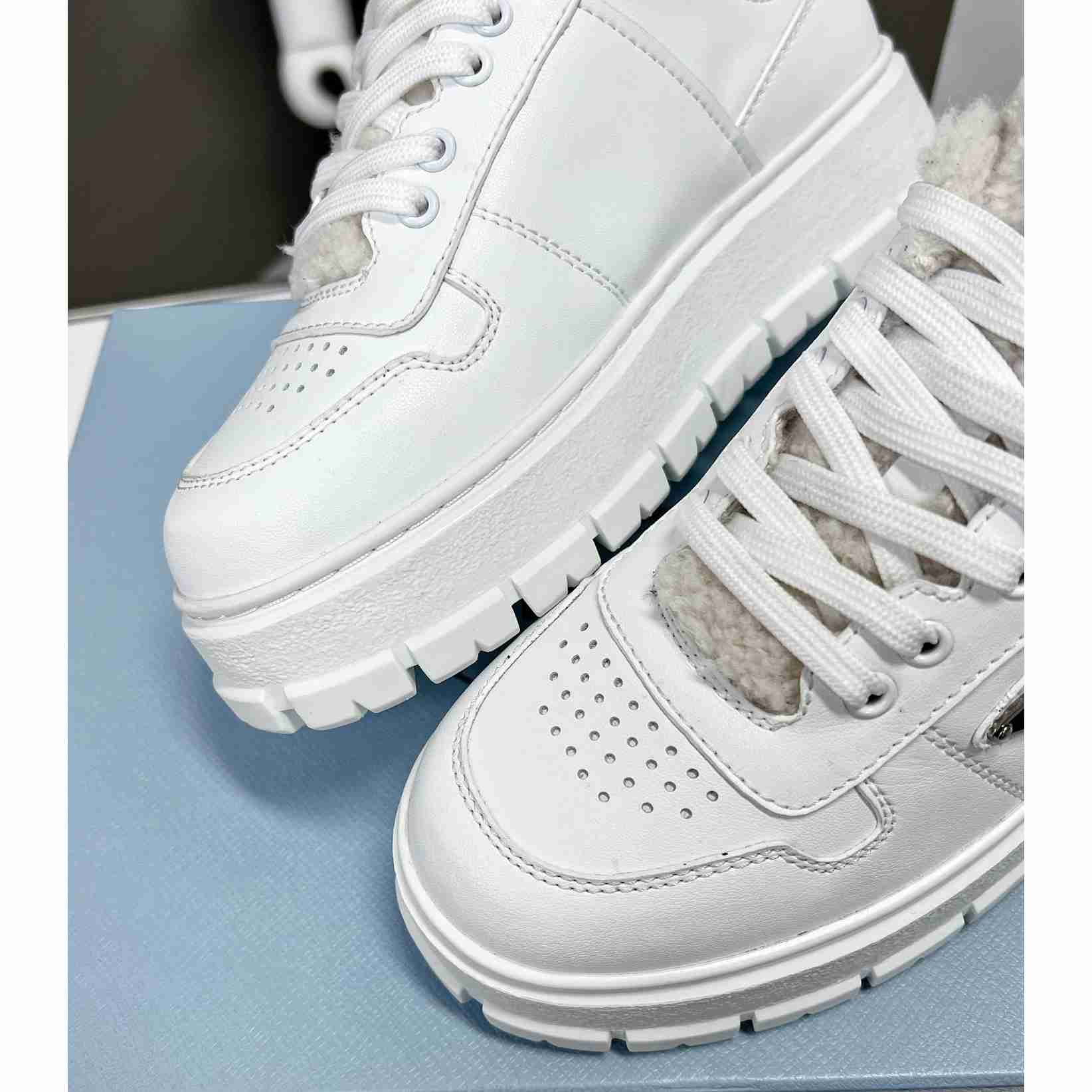 Prada Leather And Shearling Sneakers - DopestKickz