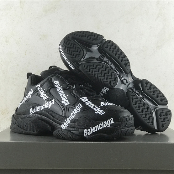 Balenciaga Triple S Logotype Sneaker In Black And White Technical Material - DopestKickz