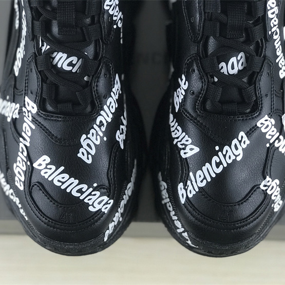 Balenciaga Triple S Logotype Sneaker In Black And White Technical Material - DopestKickz