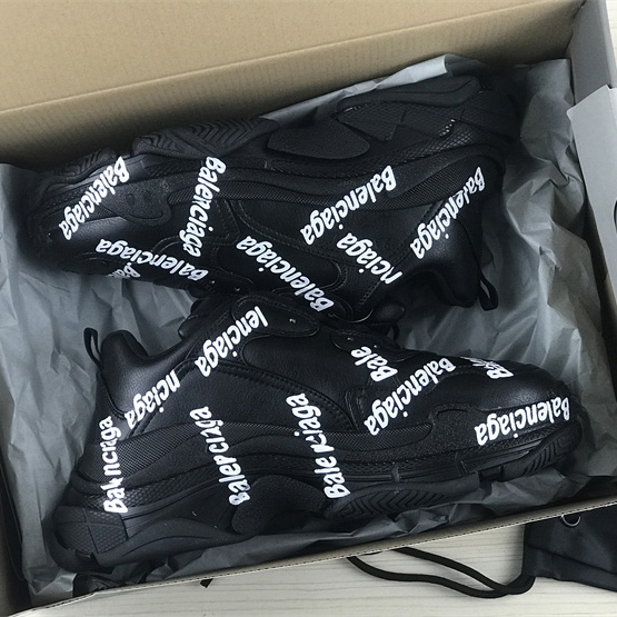 Balenciaga Triple S Logotype Sneaker In Black And White Technical Material - DopestKickz