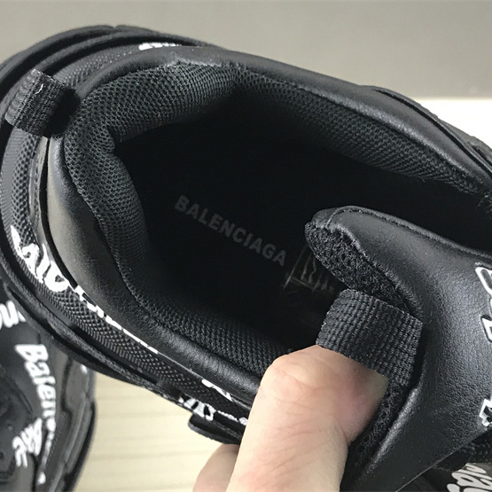 Balenciaga Triple S Logotype Sneaker In Black And White Technical Material - DopestKickz
