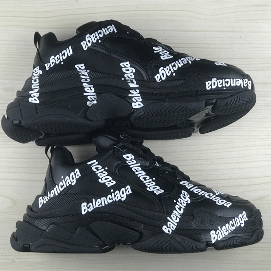Balenciaga Triple S Logotype Sneaker In Black And White Technical Material - DopestKickz
