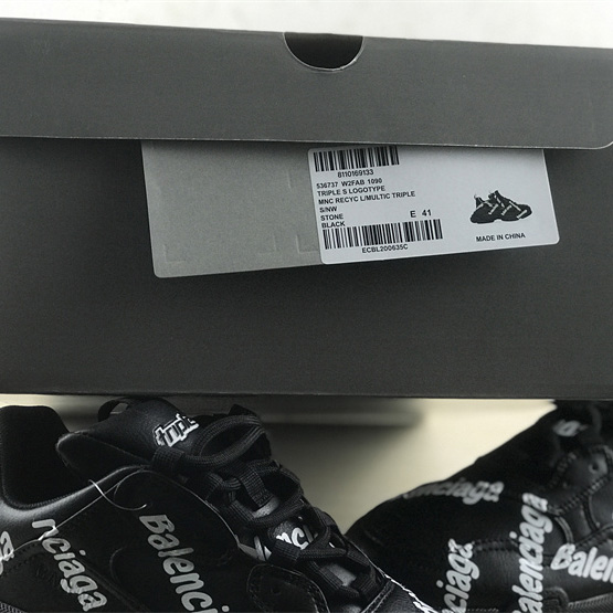 Balenciaga Triple S Logotype Sneaker In Black And White Technical Material - DopestKickz