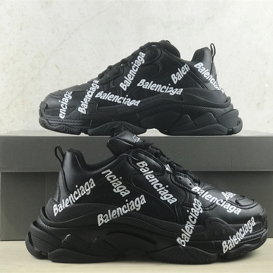 Balenciaga Triple S Logotype Sneaker In Black And White Technical Material - DopestKickz