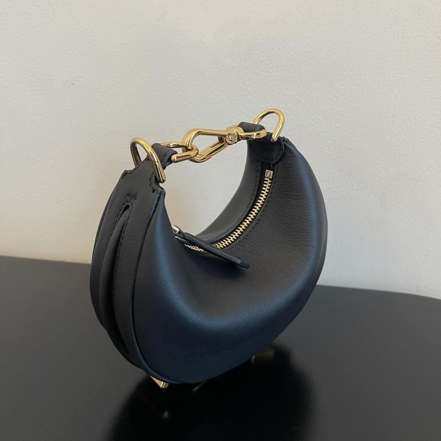 Fendi Nano Fendigraphy Black Leather Charm (16.5-14-5cm) - DopestKickz