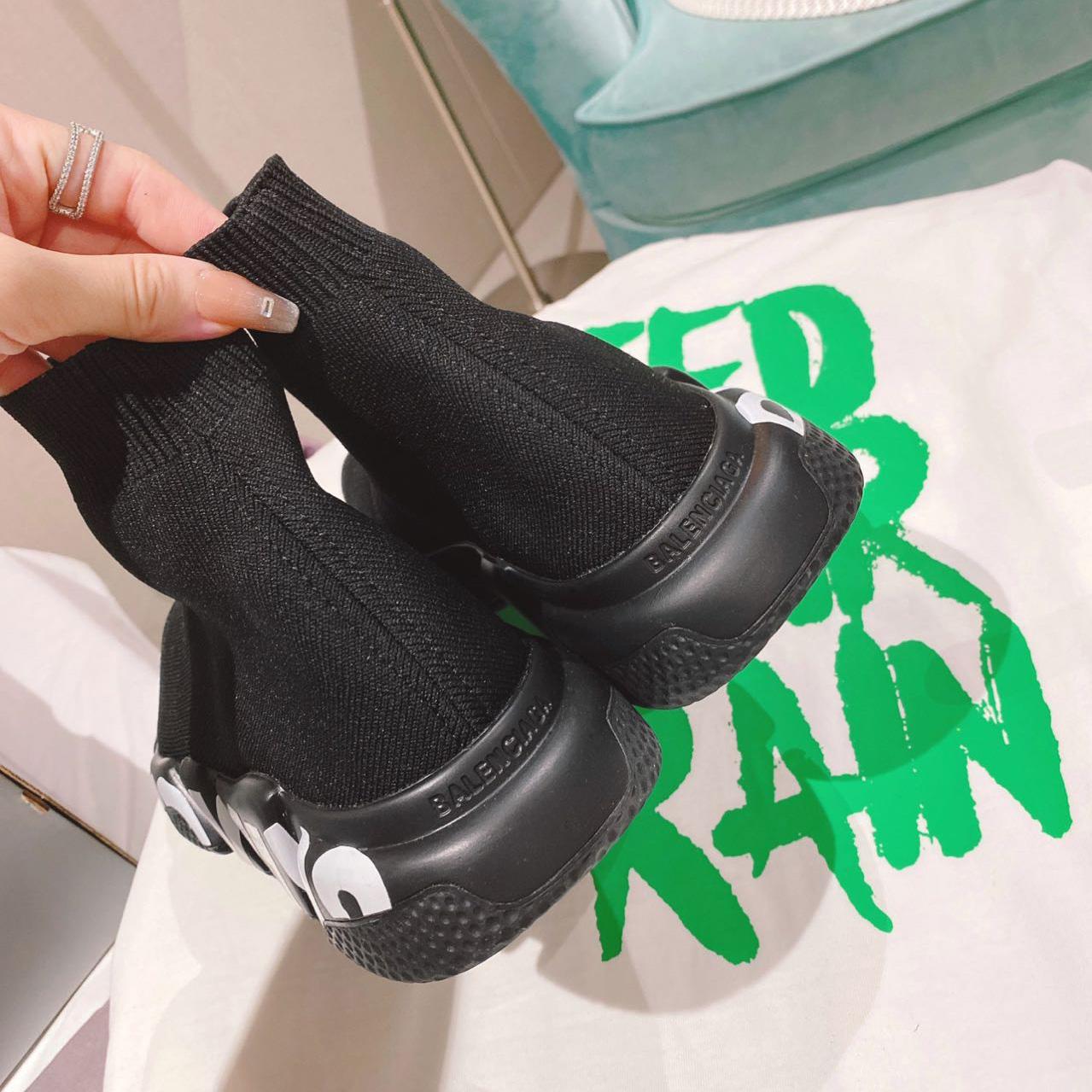 Balenciaga Speed Graffiti Sneaker In Black Knit - DopestKickz