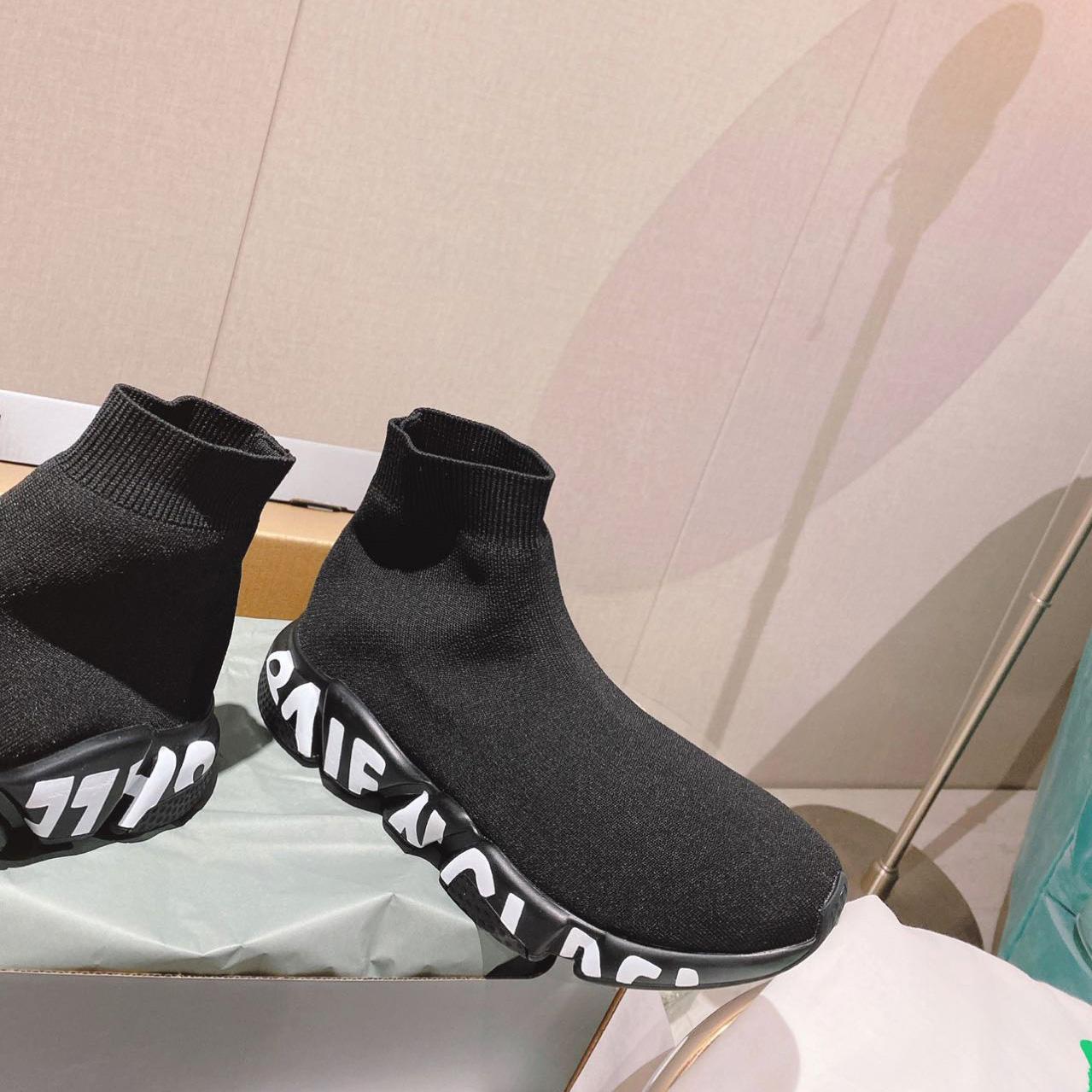 Balenciaga Speed Graffiti Sneaker In Black Knit - DopestKickz