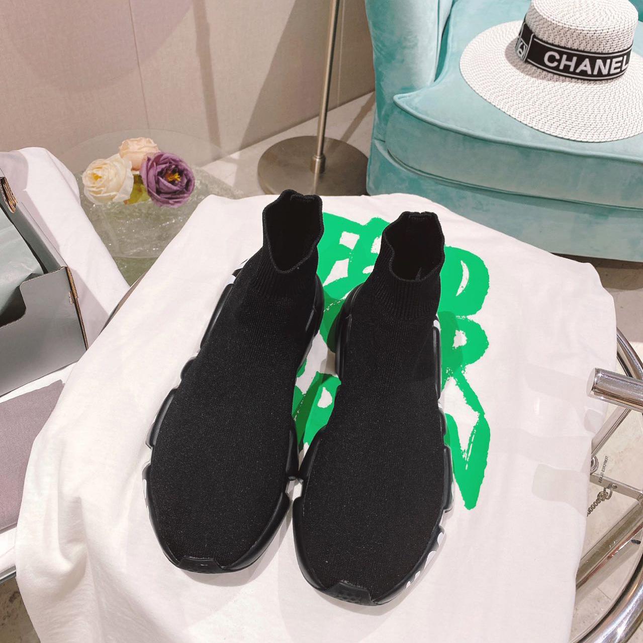 Balenciaga Speed Graffiti Sneaker In Black Knit - DopestKickz