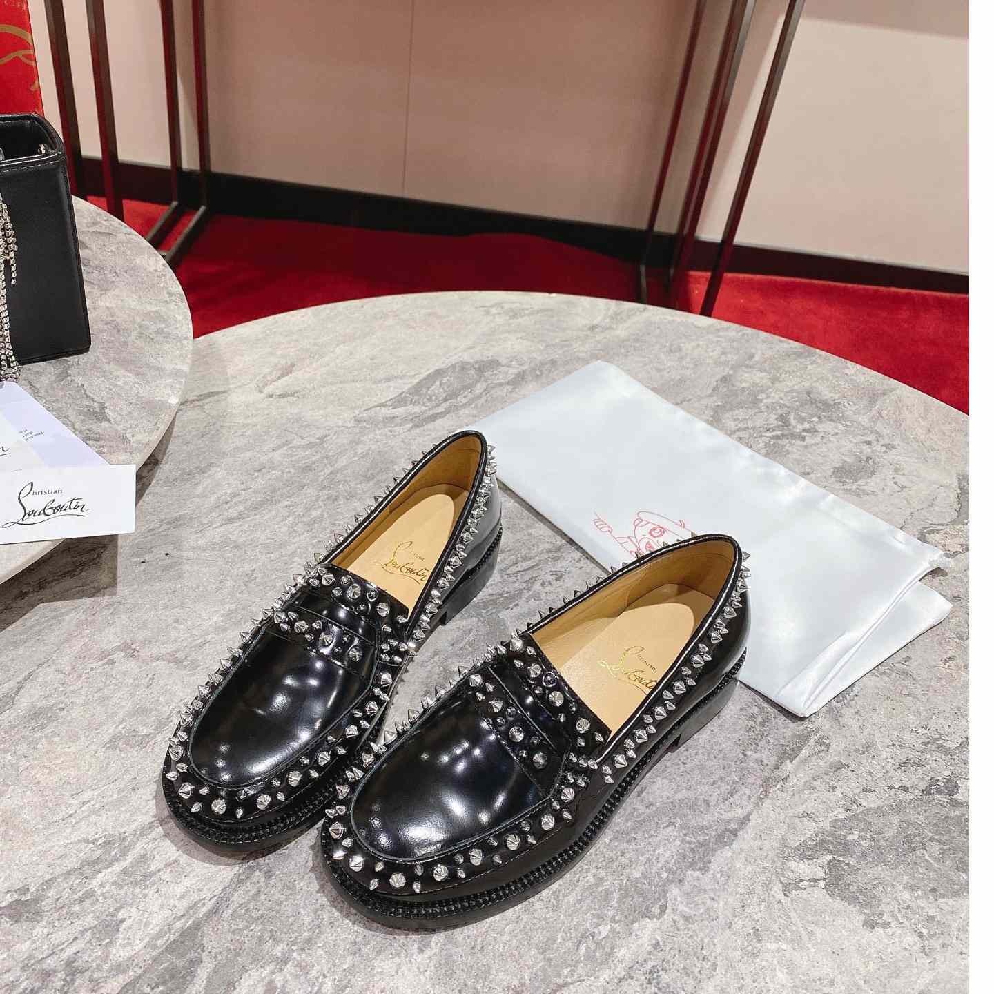 Christian Louboutin Women's Mattia Spikes Leather Loafers - DopestKickz