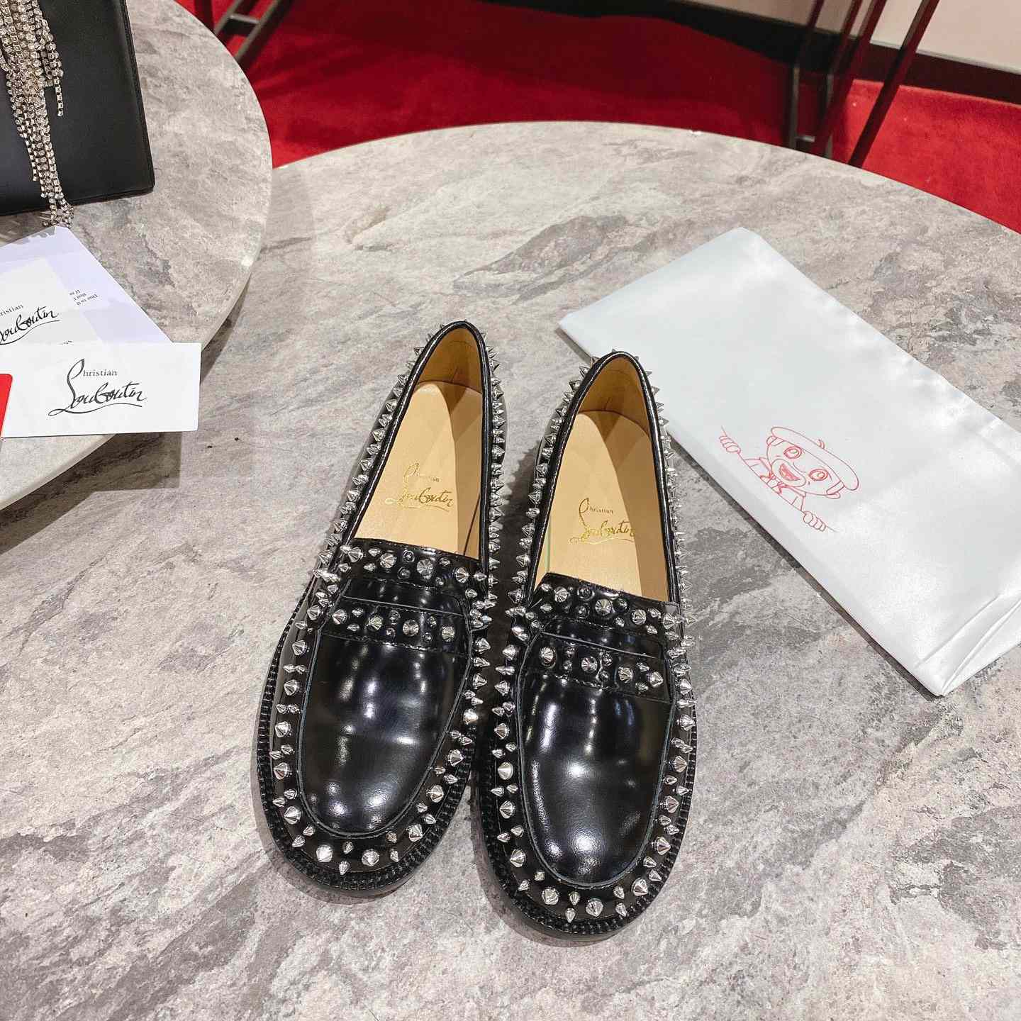 Christian Louboutin Women's Mattia Spikes Leather Loafers - DopestKickz