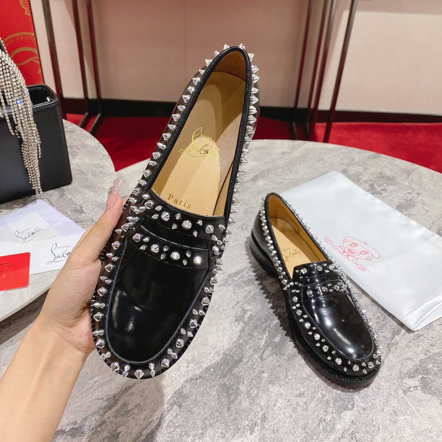 Christian Louboutin Women's Mattia Spikes Leather Loafers - DopestKickz