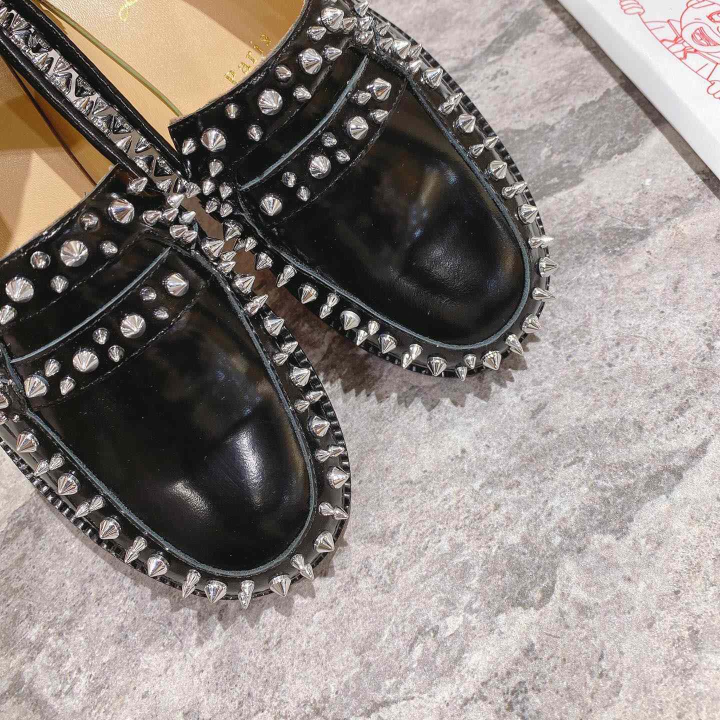 Christian Louboutin Women's Mattia Spikes Leather Loafers - DopestKickz
