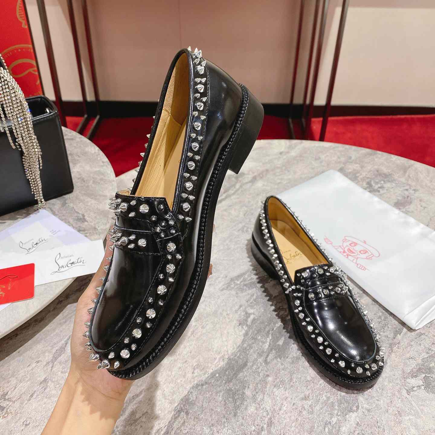 Christian Louboutin Women's Mattia Spikes Leather Loafers - DopestKickz