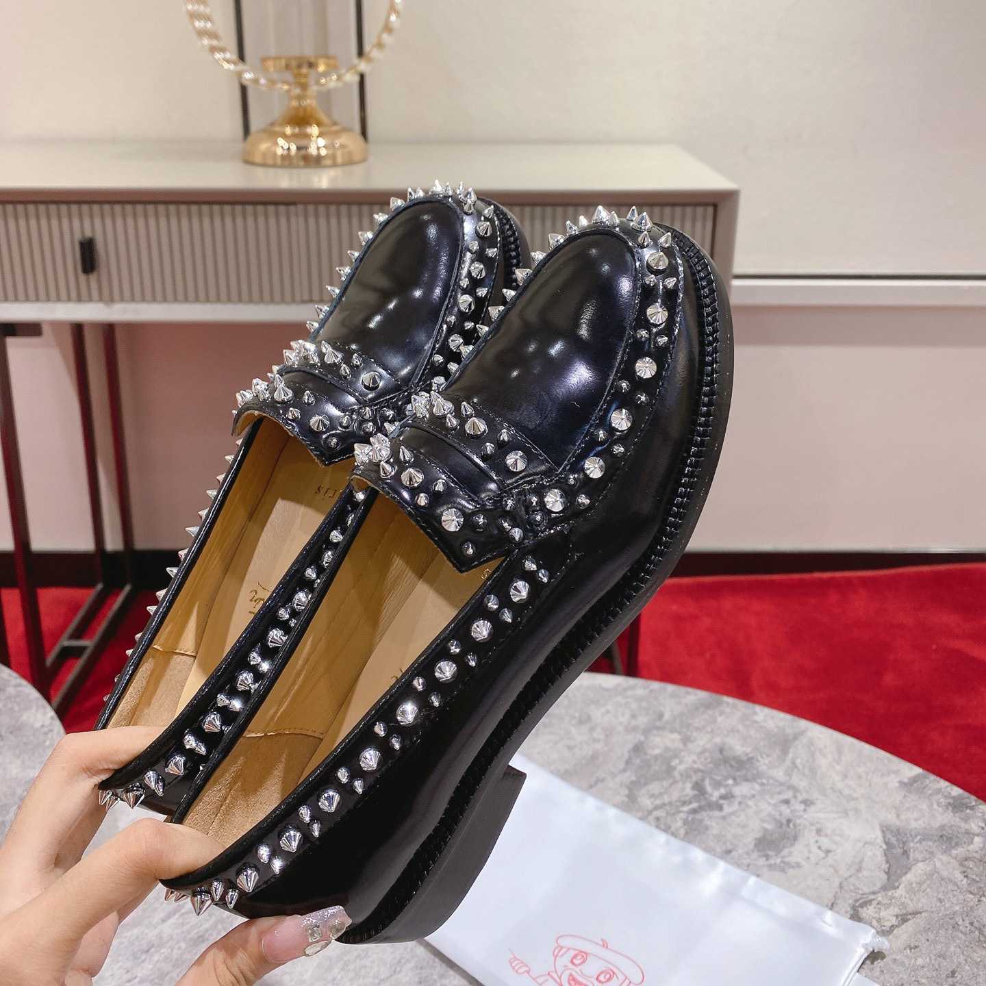 Christian Louboutin Women's Mattia Spikes Leather Loafers - DopestKickz