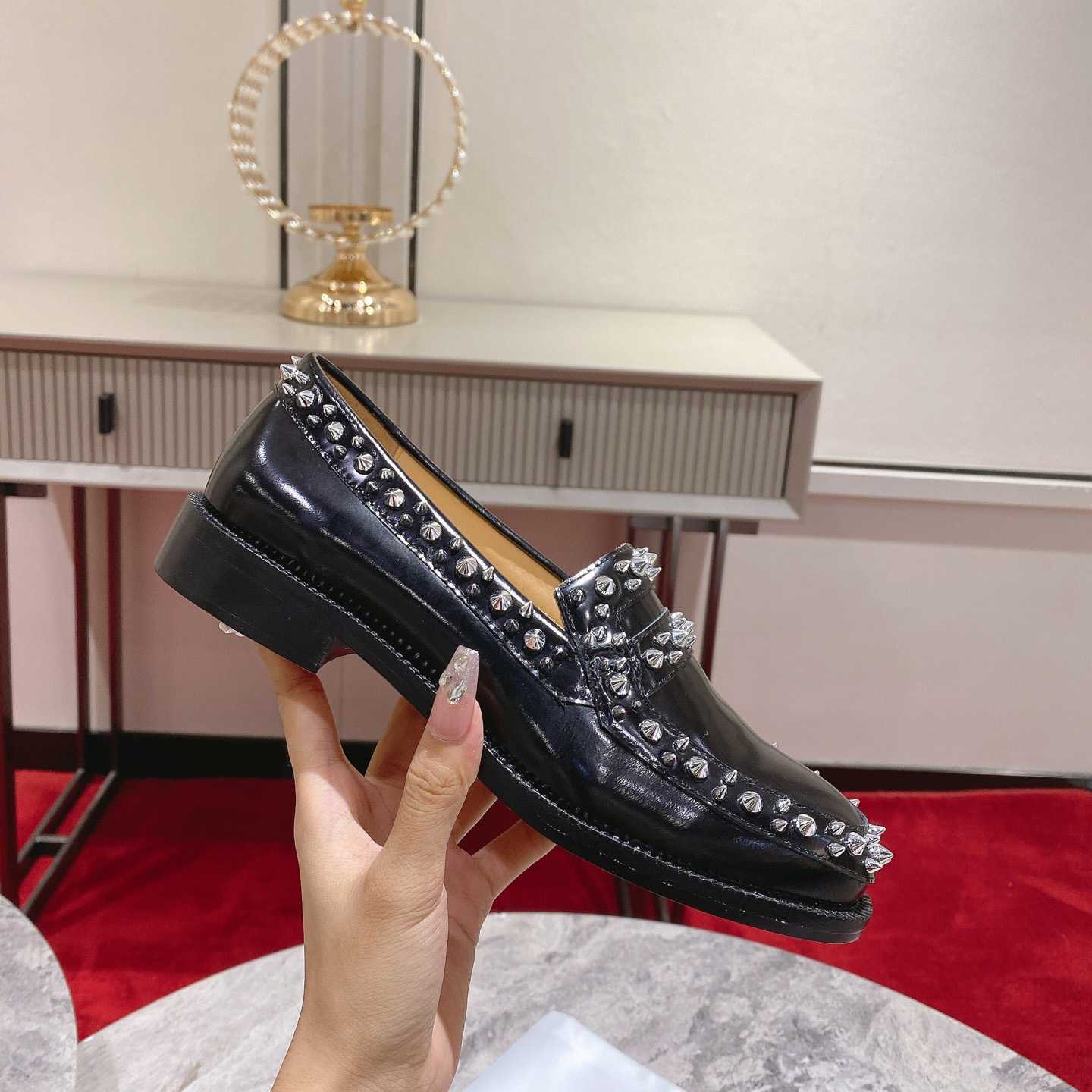 Christian Louboutin Women's Mattia Spikes Leather Loafers - DopestKickz