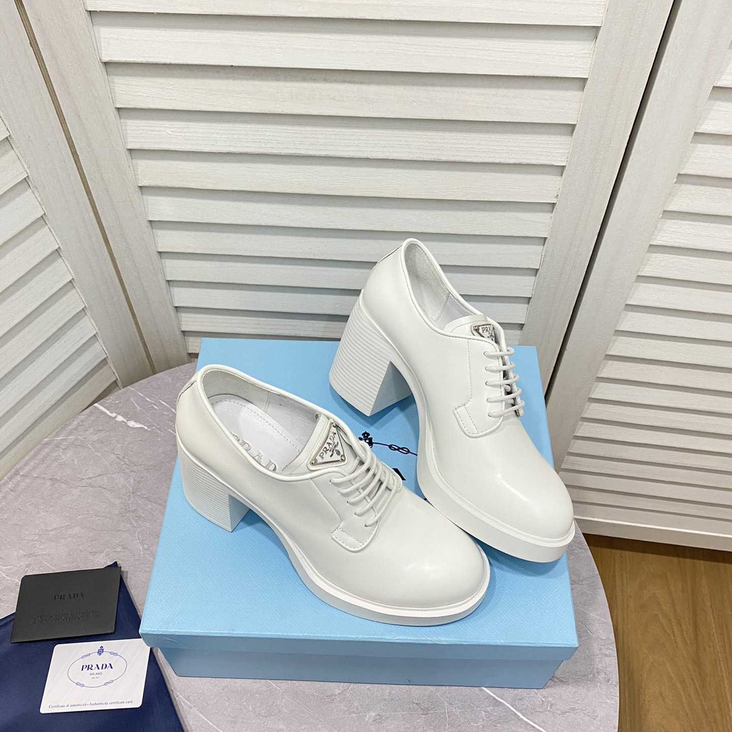 Prada Heeled Brushed Leather Lace-Ups - DopestKickz
