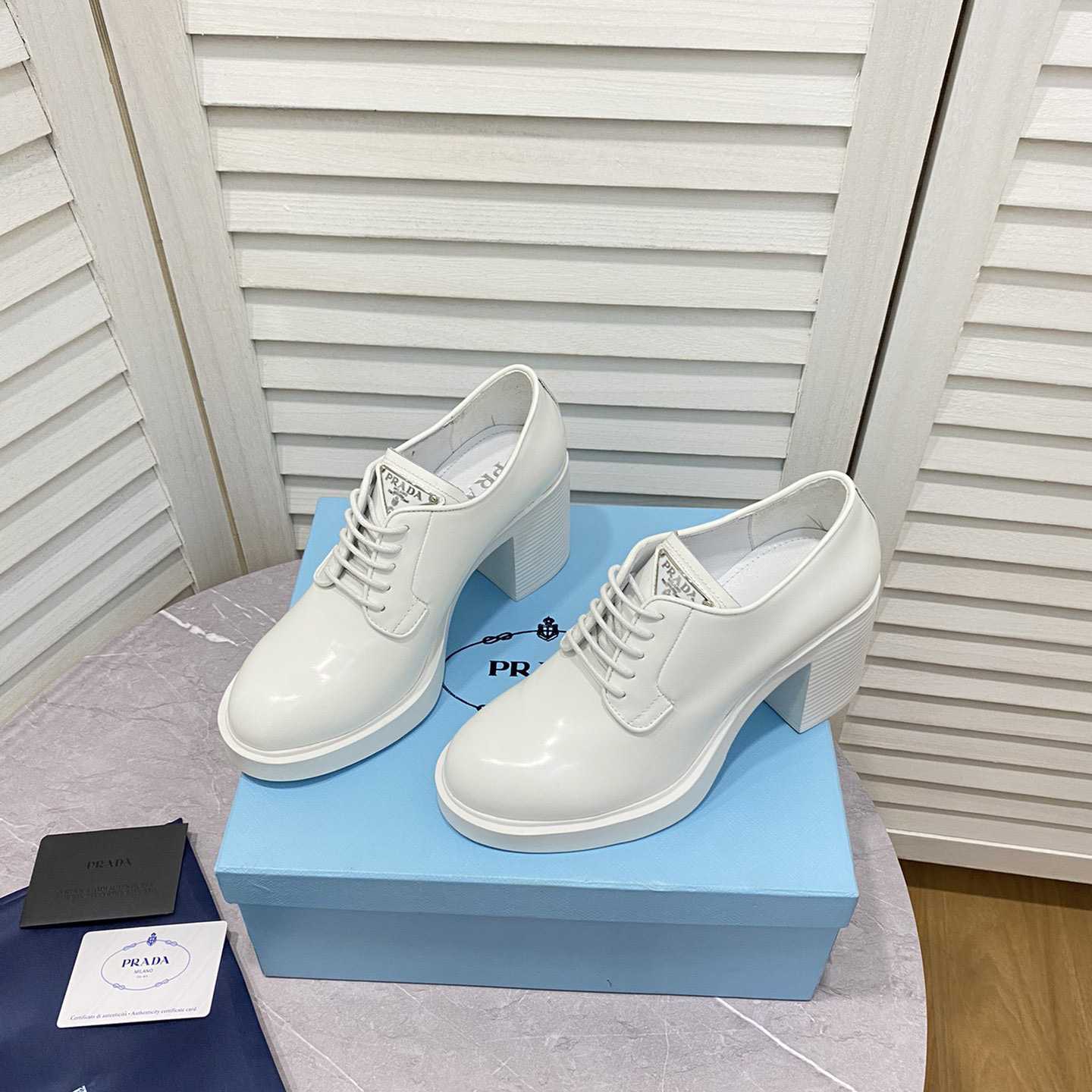 Prada Heeled Brushed Leather Lace-Ups - DopestKickz