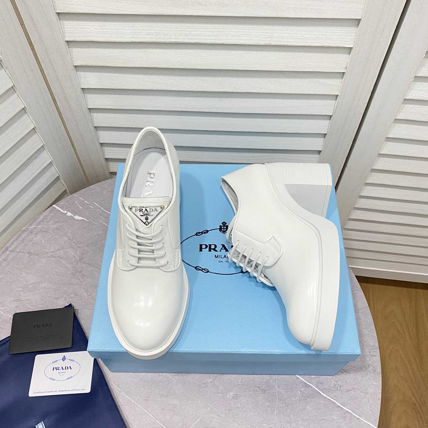 Prada Heeled Brushed Leather Lace-Ups - DopestKickz