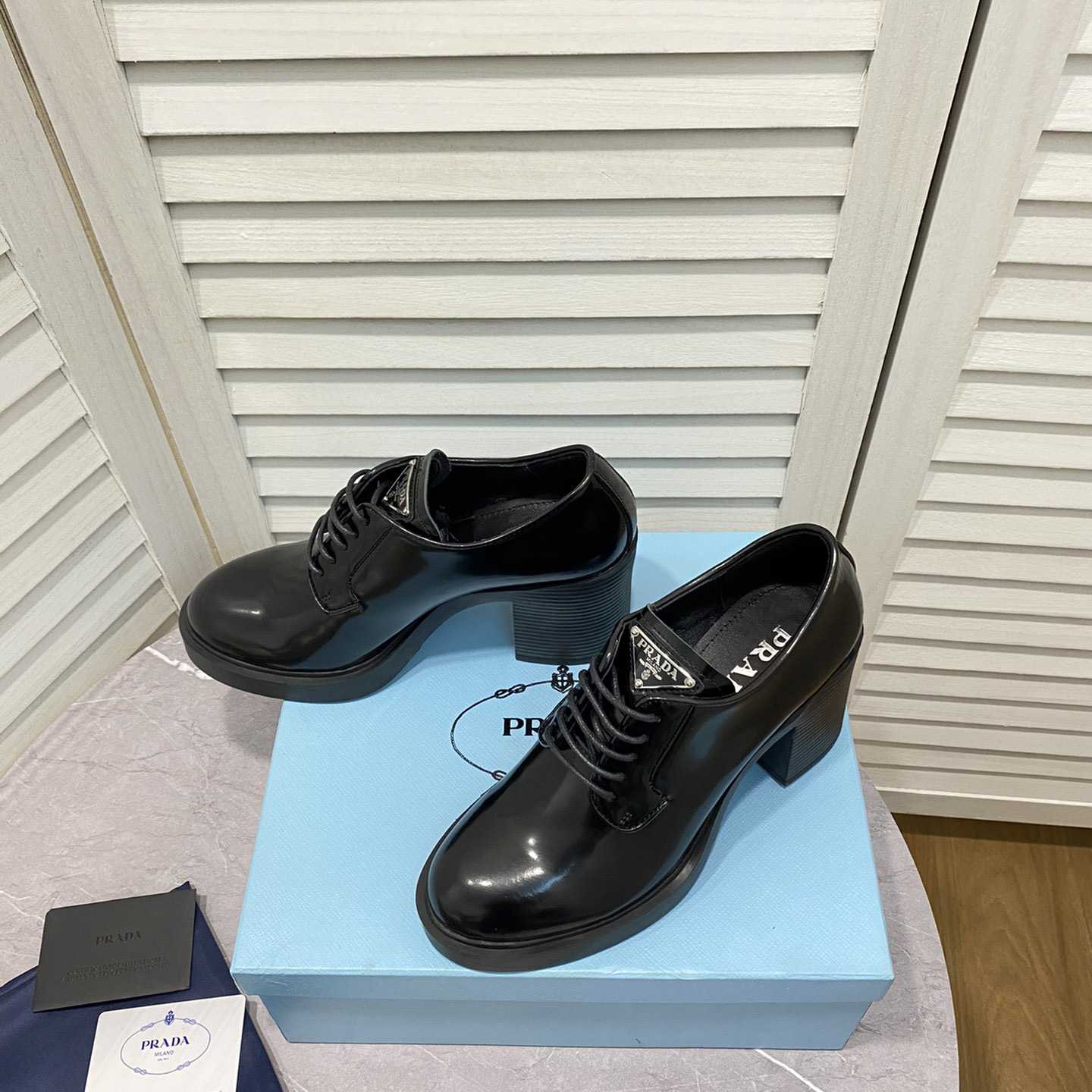 Prada Heeled Brushed Leather Lace-Ups - DopestKickz