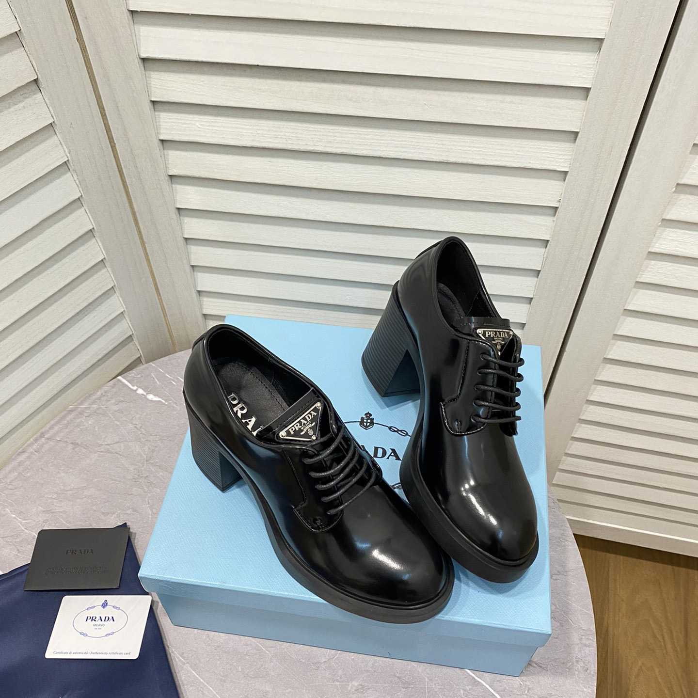 Prada Heeled Brushed Leather Lace-Ups - DopestKickz