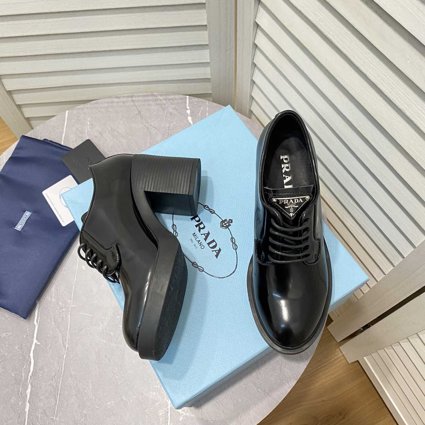 Prada Heeled Brushed Leather Lace-Ups - DopestKickz