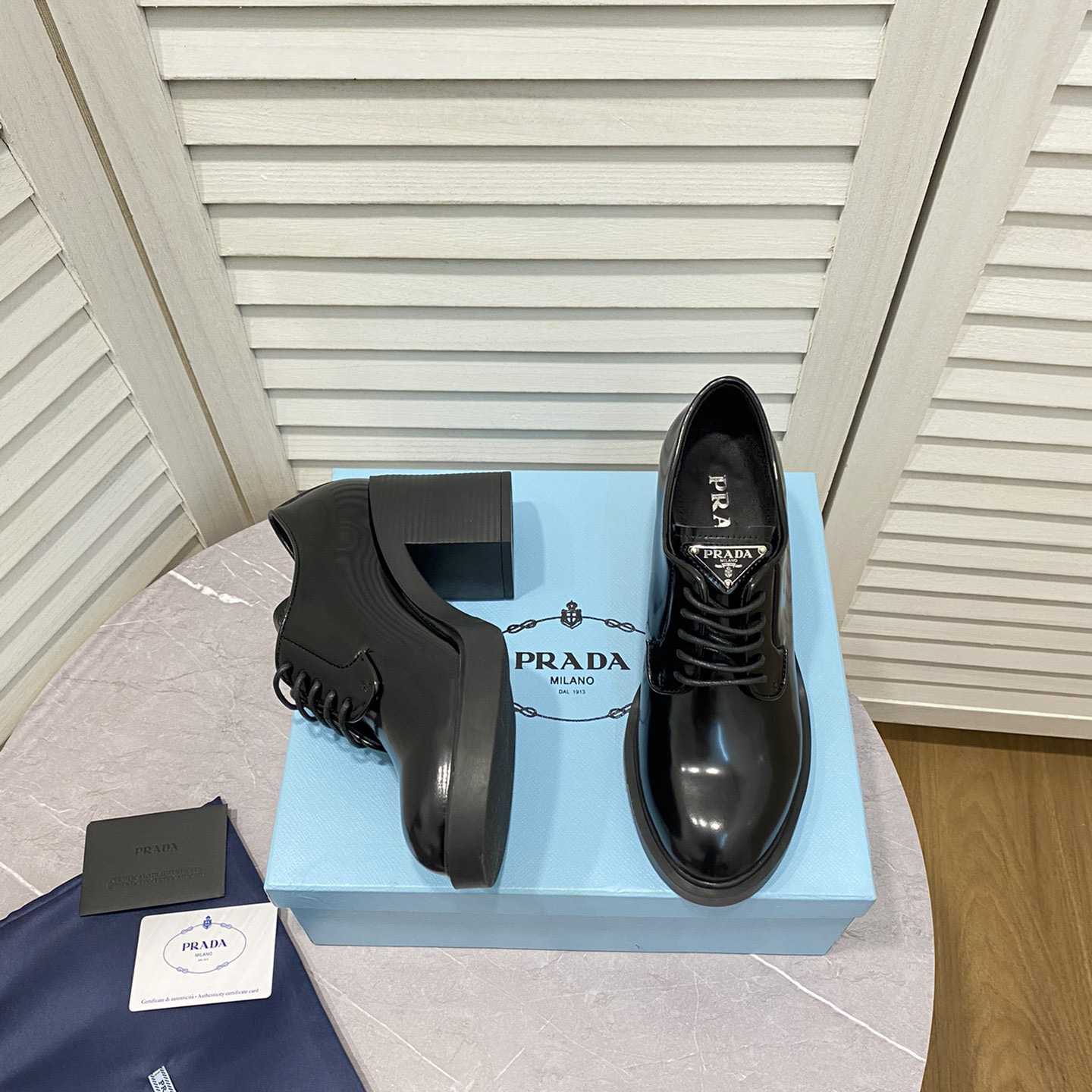 Prada Heeled Brushed Leather Lace-Ups - DopestKickz