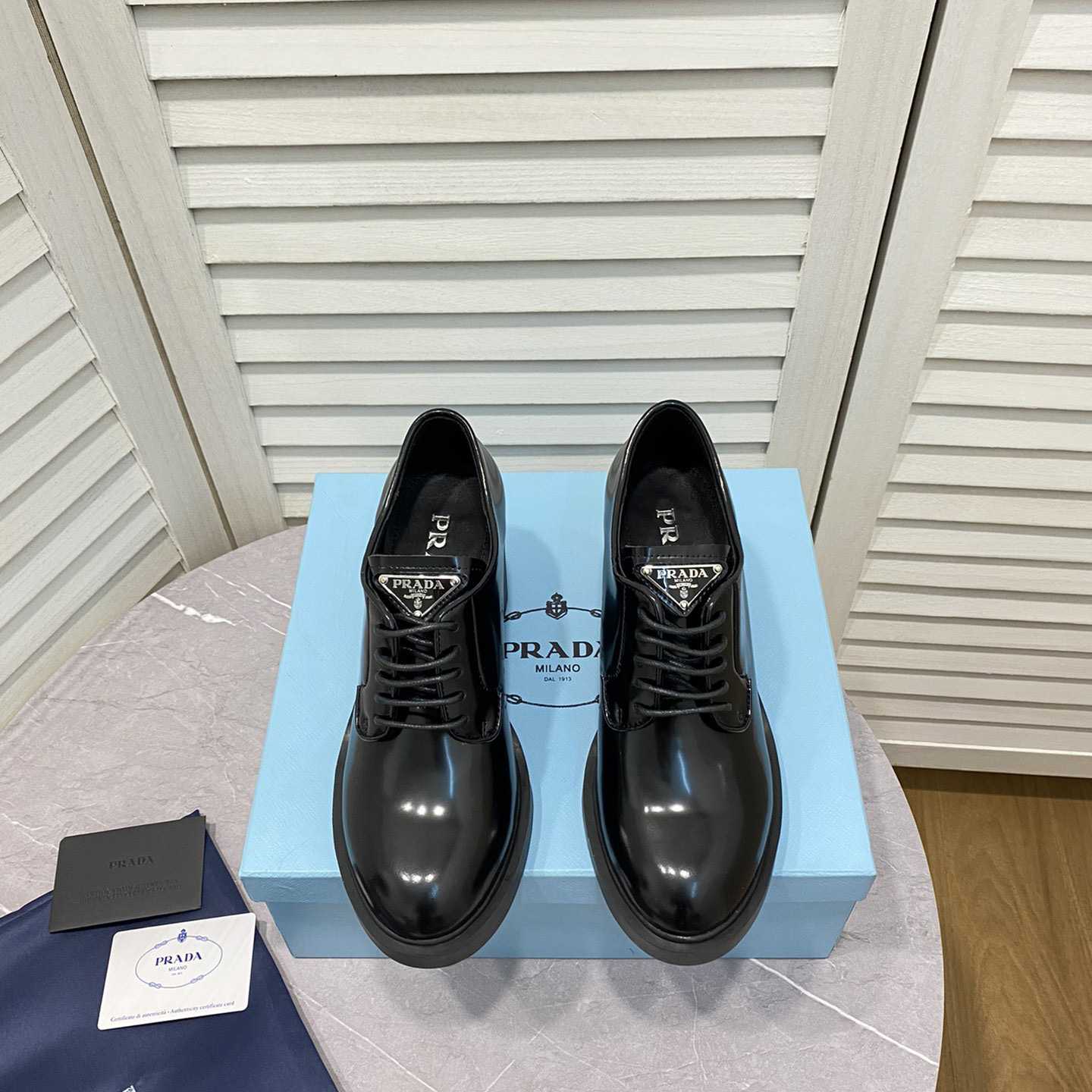 Prada Heeled Brushed Leather Lace-Ups - DopestKickz